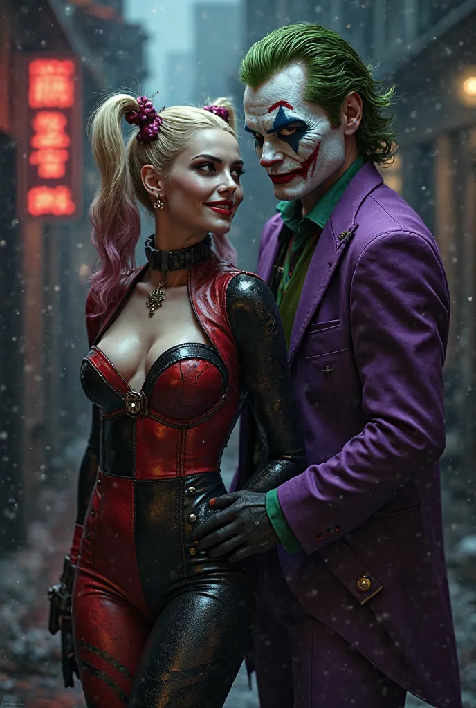 Picture of sexy Harley Quinn next to the Joker 