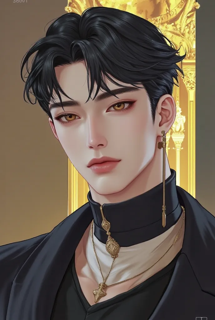 (masterpiece), (best quality), 1man, solo, male, middle part hair, black hair, dreamy amber eyes, chiseled jawline, muscular, modern student, modern uniform, arrogant, confident, playful, unbothered, mighty, classroom background, forehead, majestic, aesthe...