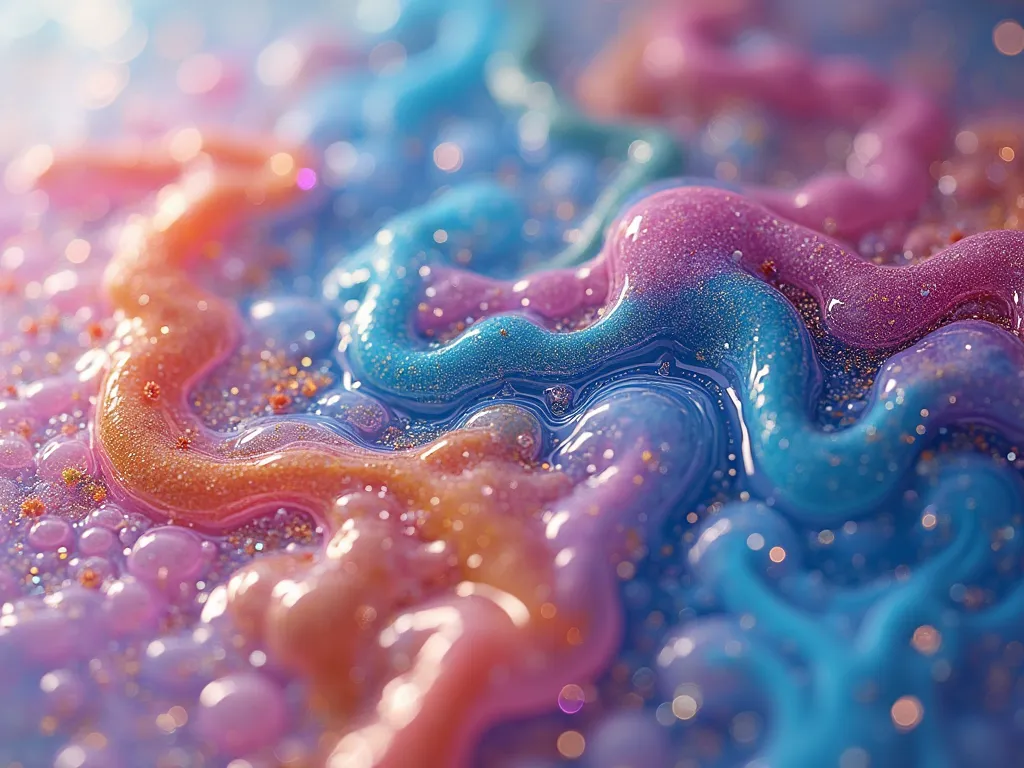 Abstract Liquid Colors – A mesmerizing fluid art composition of swirling, iridescent colors blending seamlessly. Camera Shot: Macro shot, Camera Lens: 100mm f/2.8 macro – 1:1.