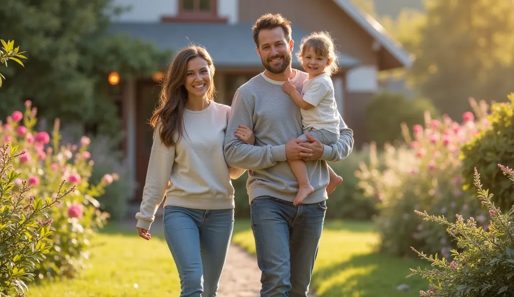 Ultra-realistic full-length photo: 1.3. Front view from afar, full-length from head to toe: 1.3. High detail. 32K. Excellent photo: 1.3. Scene where a family of four is playing in the garden of a country house
"A family of four is playing in the garden of ...