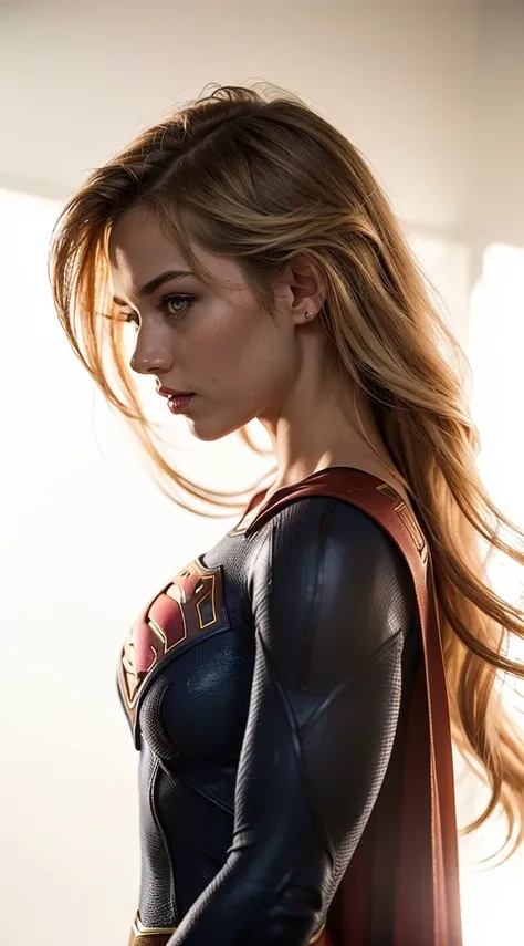 ((photoRealistic, Realistic,  best quality, masterpiece,  Ultra detailed, intricate details,  absurd quality)), Picture of a beautiful girl (( supergirl,blonde long hair, 19 years old, huge bust ))