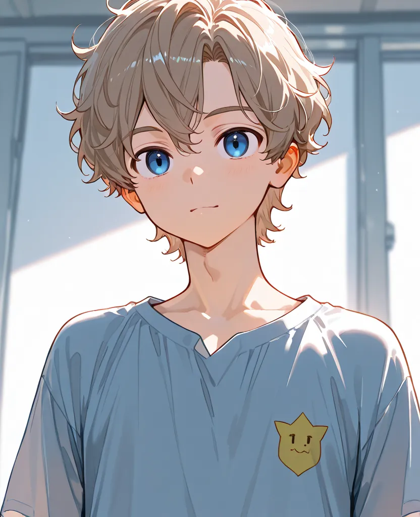 1boy, young man, gay, short hair, wavy hair, blonde hair, blue eyes