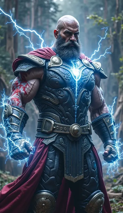 "Kratos was already a god of war, but when you lift Mjolnir, his body is consumed by heavenly thunder.  Your muscles , already huge, they become even denser, and his skin gets shiny marks that pulsate like rays. His iconic red tattoo now shines in electric...