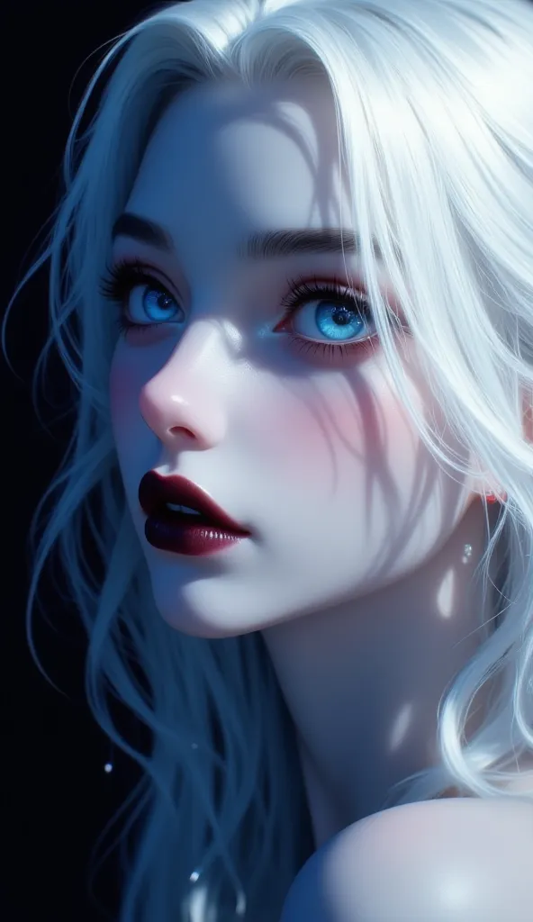 Disney anime, Disney Morph, Disney Style, 2D Animation, 

masterpiece, best quality, good quality, very aesthetic, absurdres, newest, a girl, solo, longhair, side profile, white hair, long hair, blue eyes white pupil looking like galaxy, hair over one eye,...