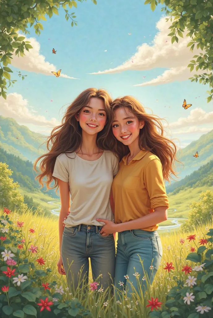 Create landscape of two happy women 