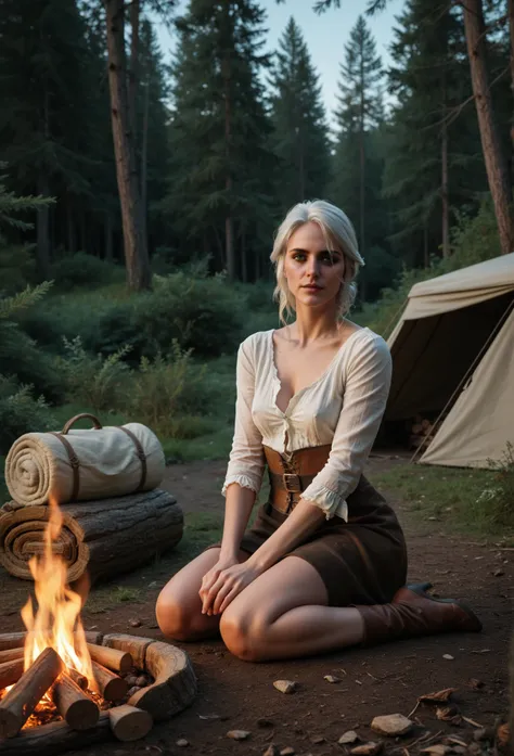 Ciri the Witcher, campsite, sitting by fire