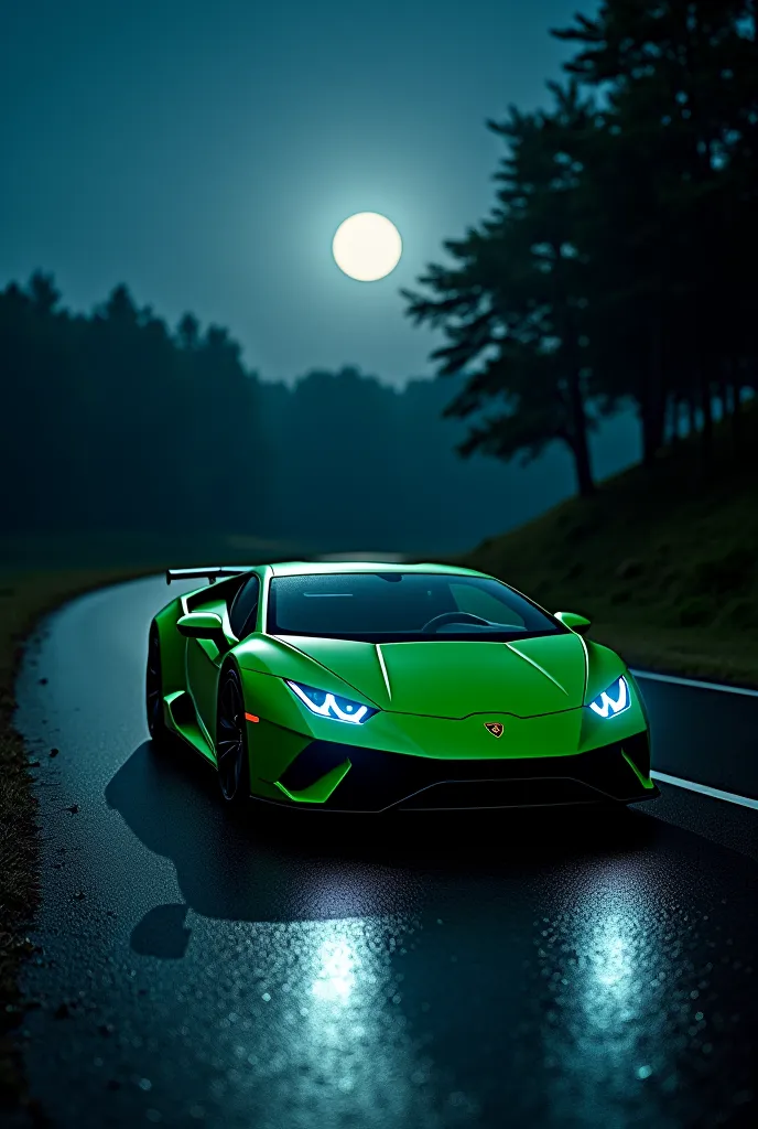 create a photo of this car on the background of a night road without a number frame
Lambo huracan sto green