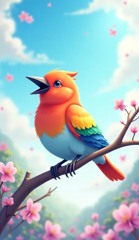 Imagine a anime style bird singing song.