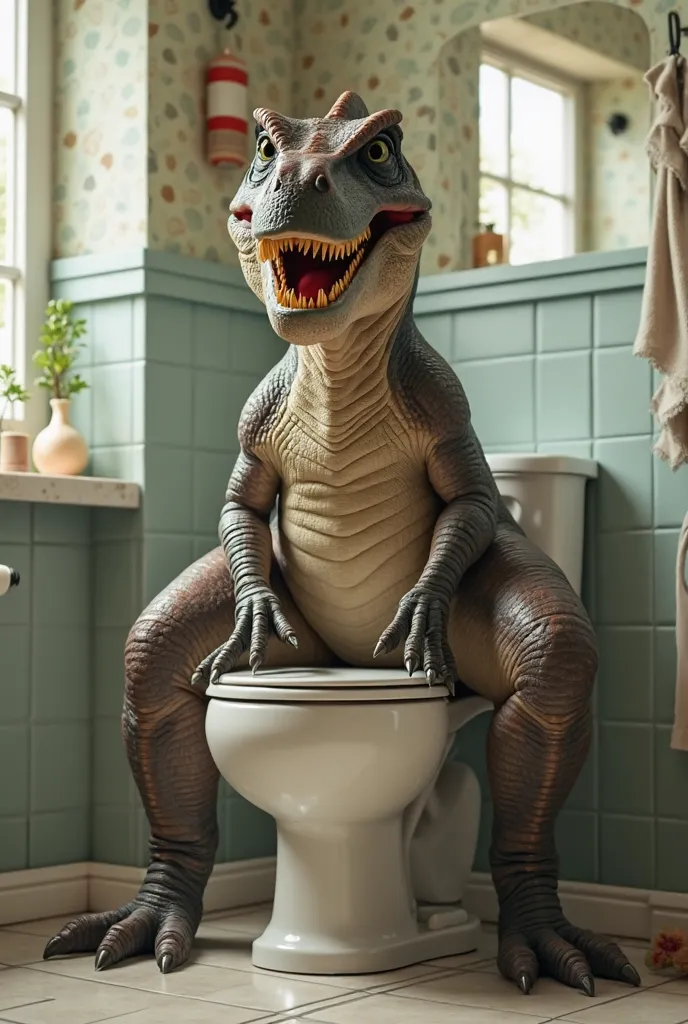 Make my a dinosaur who sit on a toilet 