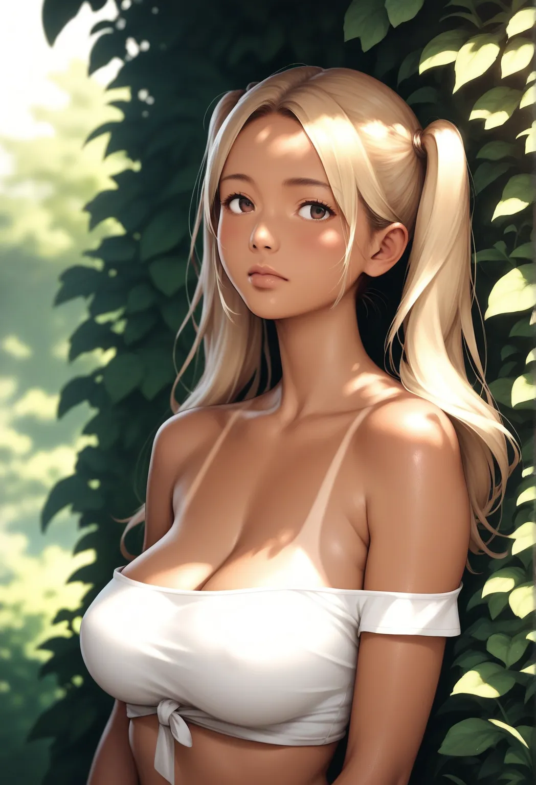  student,  twintails , girl, Very big blondebreasts, Tanned, Eatilo anime