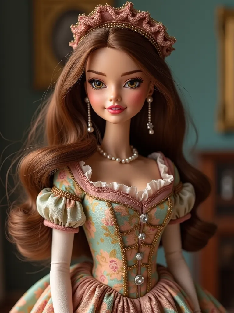 Barbie with brown hair dressed in the Victorian era 