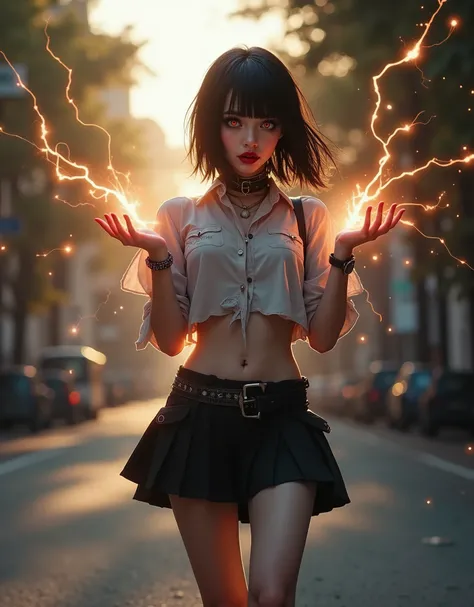 ((RAW photo), absurd, (absurdresolution)), (sexy), (tangerine-colored pupil, sharp pupil), ((realistic style)), ((slender, shapely girls)), (short hair, bangs) (Character with special powers or abilities) ((Collegiate attire or uniform, ripped, burned, hol...