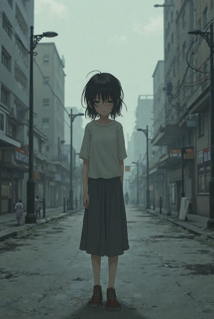 Generate sad  pose girl img standing on street 