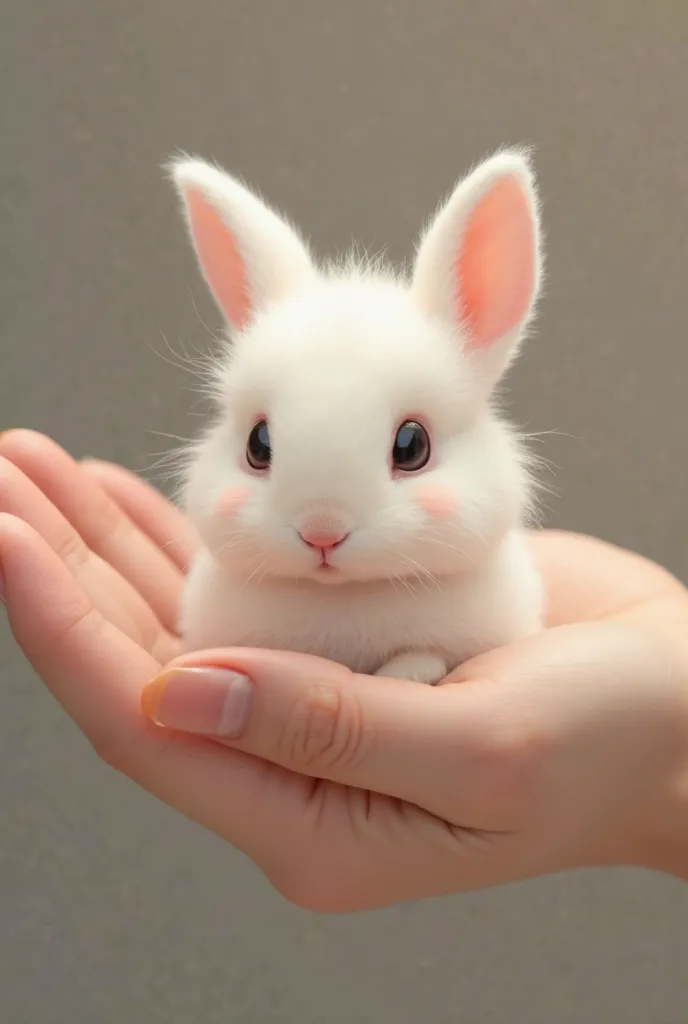 1. A tiny rabbit is sitting on my hand; feel its soft, white fur.