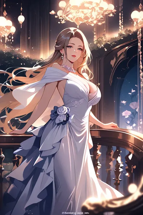  mature sexy beauty ，A-line evening dress，beautiful breast ，2D Anime