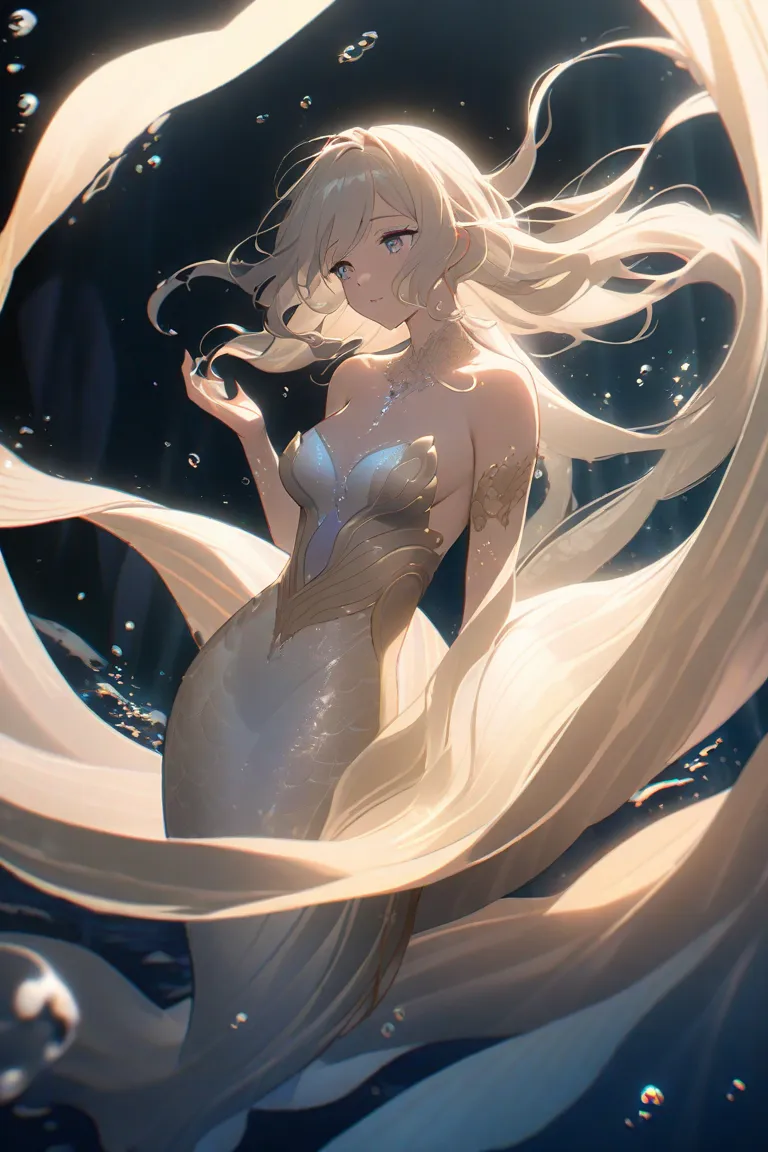 mermaid， fishtail ，beauty， mature，Sexy，Underwater，2D Anime