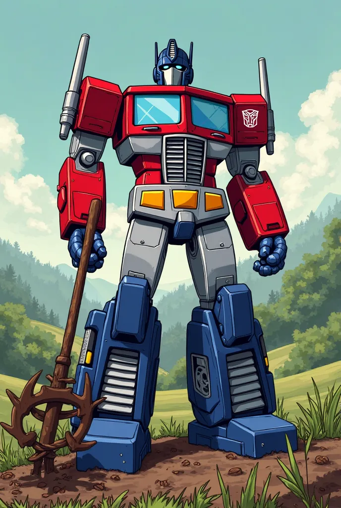 a close up of a arm harrow rake, farmer clipart Optimus Prime, full body