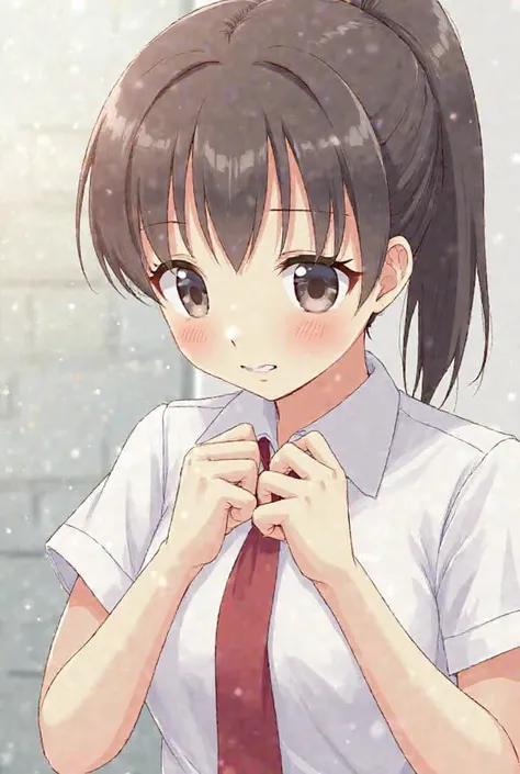 Girl pulling her tie on the other anime style 