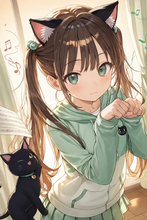 girl mint green hair twin tail cat ear music girl