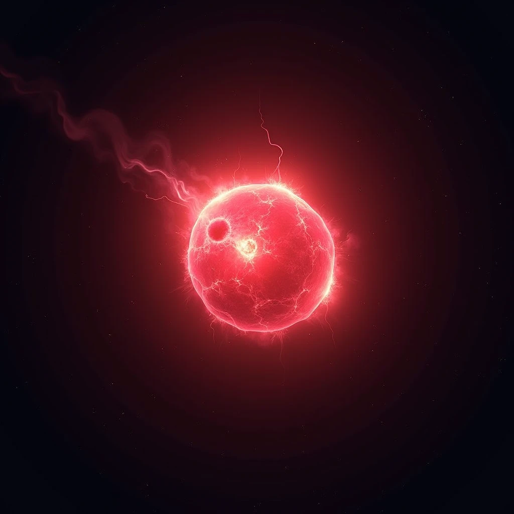 dibujo de anime,  red-colored plasma glowing in the shape of a meteorite in the dark night.
