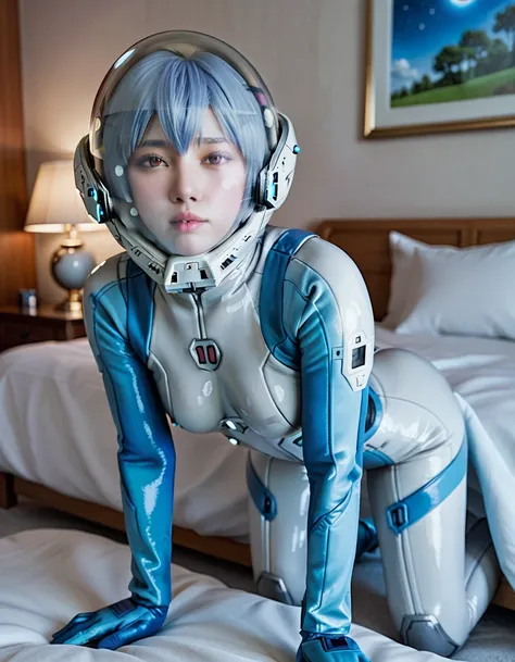 (spacesuit:1.15), , eva helm, eva helm,, space helmet masturbation, sweat, blushing, , looking at the audience,, indoors,masterpiece, best quality, 1girl, solo, {{{very short hair:1.7}}}, pread legs, , , short hair, ,(heart sayings:1.2)space helmet, space ...