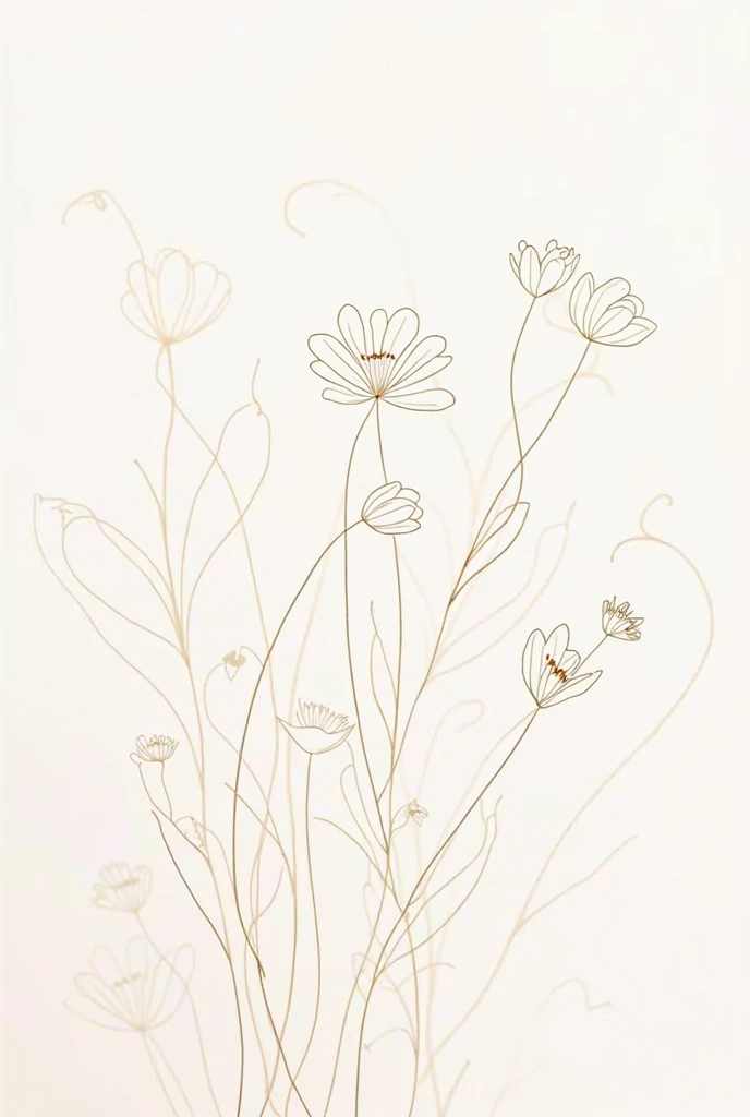 Beautiful and elegant Minimalist line art of floral and leaves in pastel tones no solid colors 