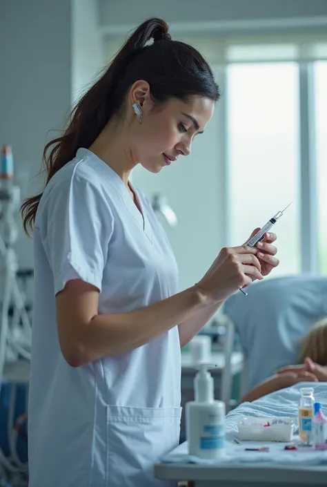 nurse administering medication and preparing them 