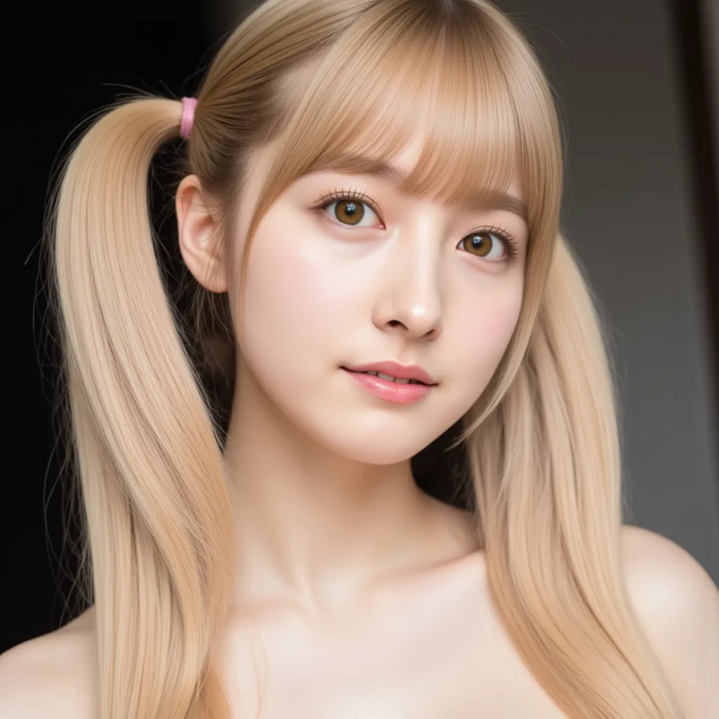 Silky smooth blond hair、 hairstyle is straight、long hair up to chest、twin tails from above