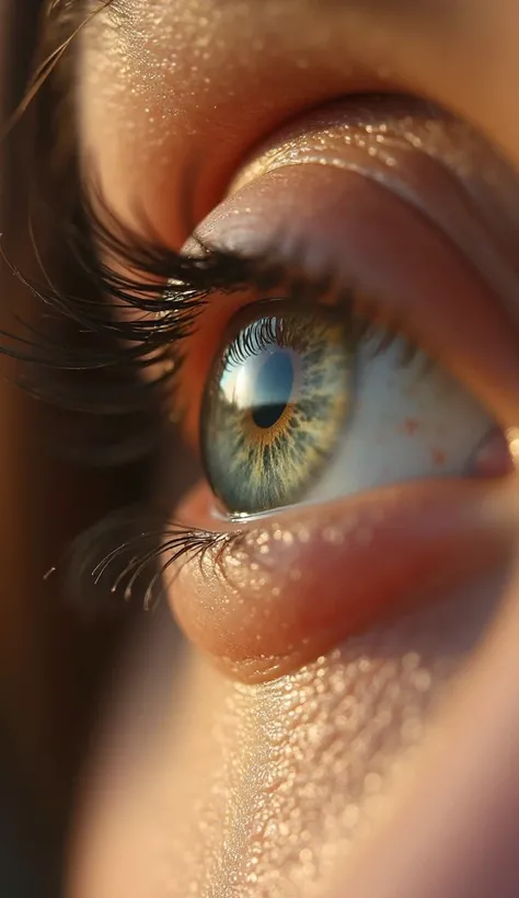 A close-up sideview shot focusing on eyes held at a creative angle, where the camera focuses through the lens. The reflection of an eye is seen clearly through one lens, creating a beautiful visual , while the rest of the frame is out of focus, giving a sh...