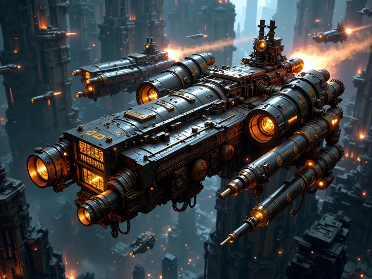 in the style of ck-mgs, A digital artwork in the style of cknc, a_skynet_cyberdyne_craft, the image is featuring a futuristic, highly advanced sci-fi. The hyper detail, steampunk, brutalist, Grimmdark armed star battleships fleet, Warhammer 40k battleships...