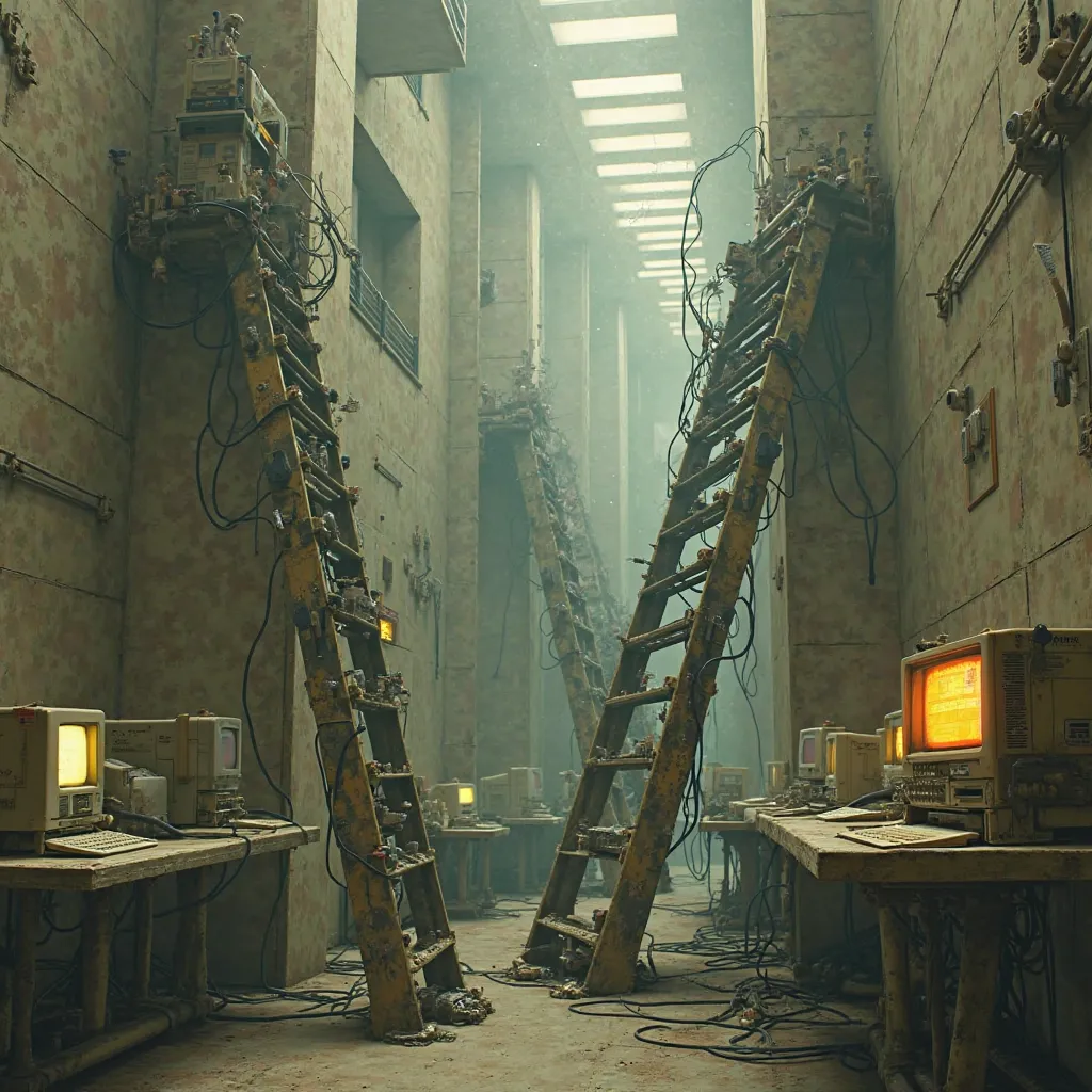 ladders made with computers from 1980 style backrooms without people