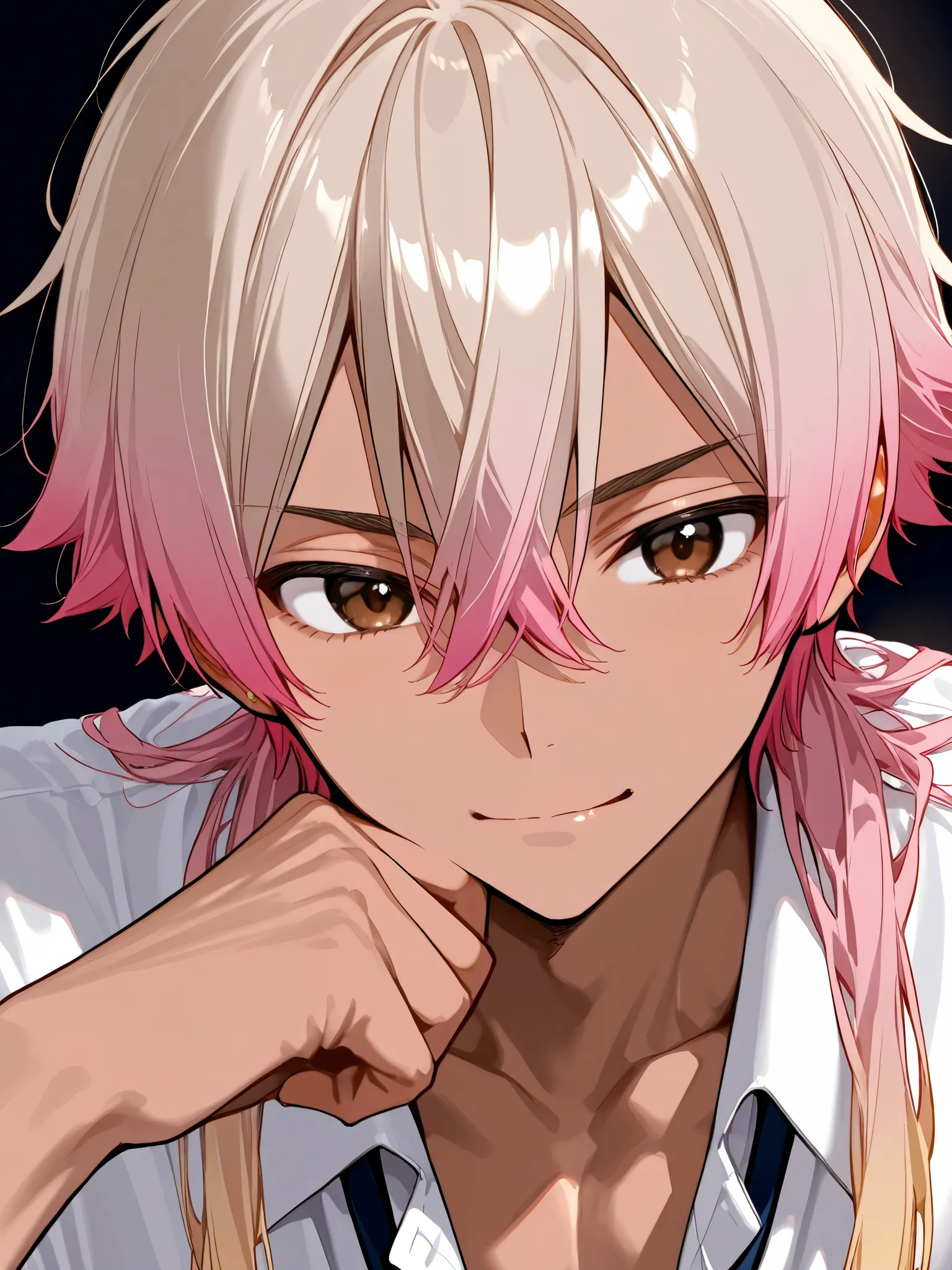 1boy, gyaruo, blonde hair, pink hair, gradient hair, brown eyes