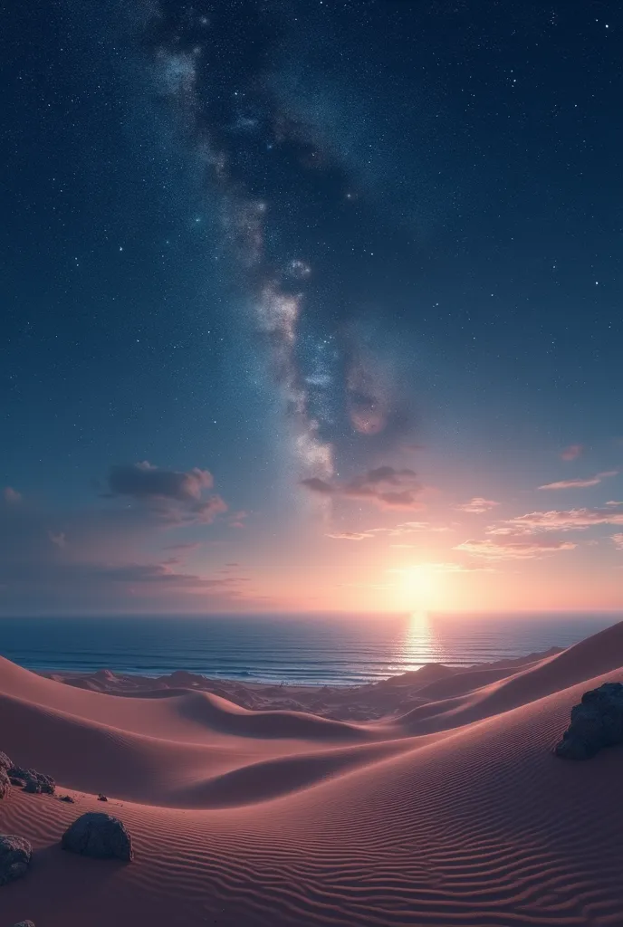 8k,Ultra HD， high quality，high resolution，Ultra HD晰， Milky Way ，desert，ocean， in the dark，There are no stars in the sky