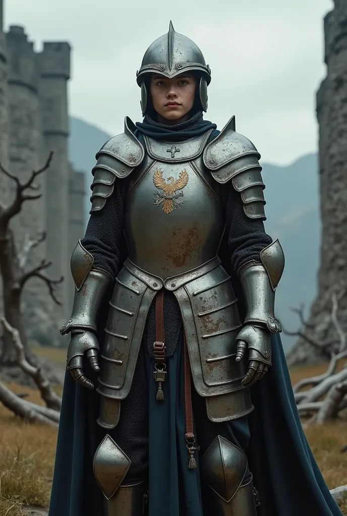 Young in medieval armor like game of thrones 