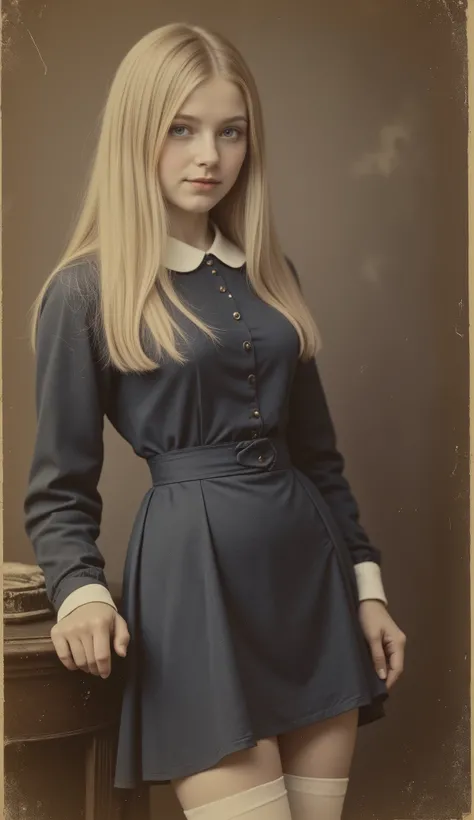 ((NSFW)),
(old photo from the 19th century),
vintage photo,
sepia-toned photo,
weathered photo,

photo taken by a perverted gentleman after raping a young blonde girl who looks like his daughter in the president's office,
the girl is ordered to behave like...