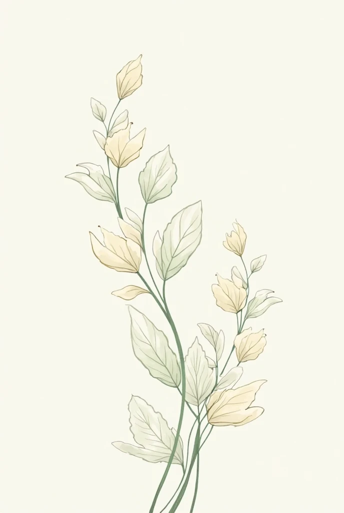 
"Create a delicate line art design featuring intertwining floral leaves in soft, pastel green and beige tones. Incorporate intricate details and subtle texture