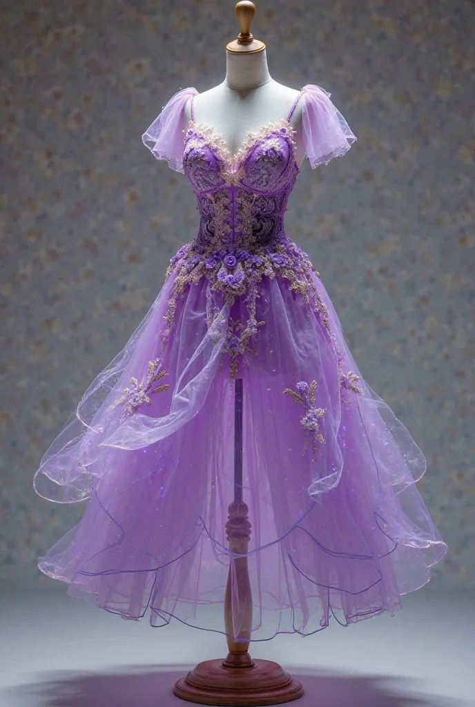 Make a dress that hangs on a stand.  It will be a fairy dress, color will be purple