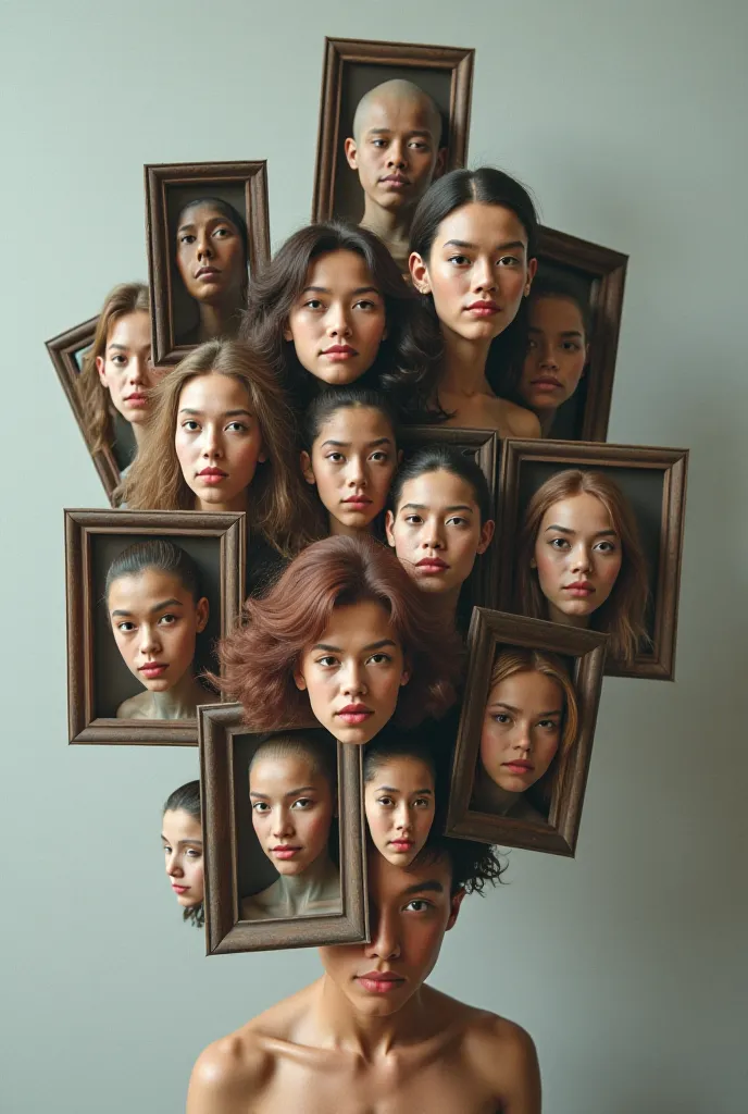 Realistic people scattered in photo frames