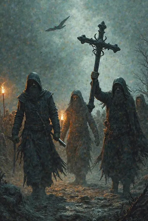 An image of people hunting evil creatures with a cross