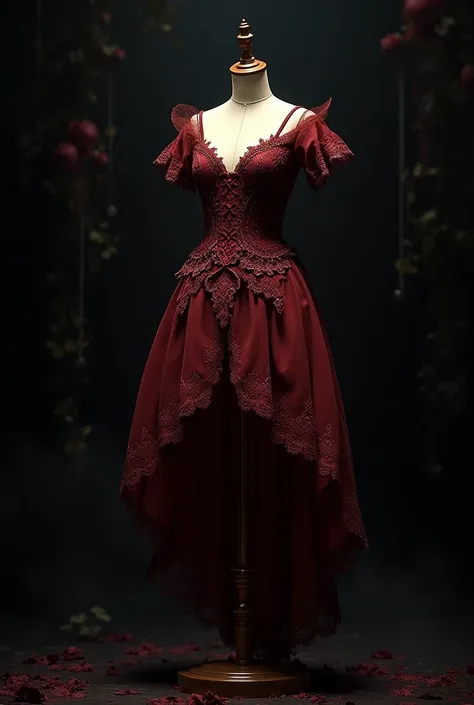 Make clothes hanging on stands.  Fairy's dress, color will be dark red & maroon. Its back wall will be black