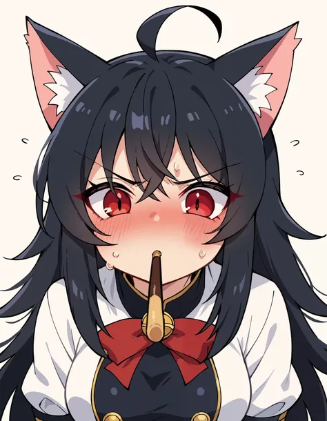 score_9, score_8_arriba, score_7_arriba,     source    _  animated,  ,(((cat girl , cat ears)), (red eyes), ( long hair ), (( black hair, (choke),  straight bangs ,)),, , , , red eyes, medium breasts,   animated screencap,, Incoming kiss against smallpox, ...