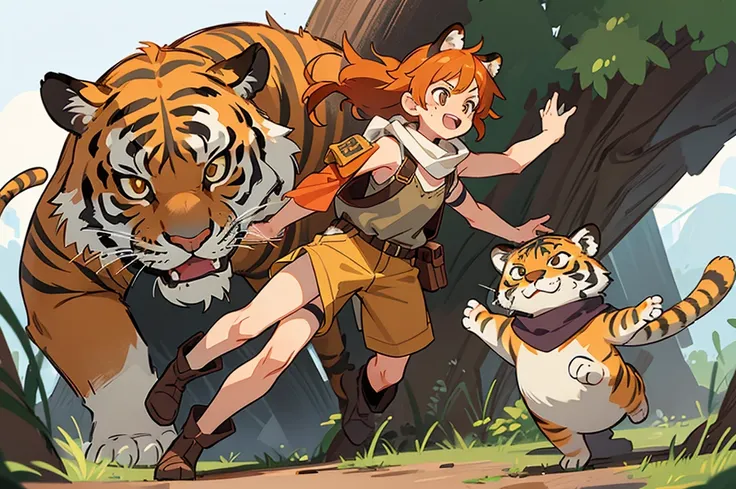 (((Best Quality))) , ((full body)), Character Name: Arka the Tiger Adventurer

Appearance:

Hair: Messy golden-orange hair, with faint tiger stripes. It looks a bit wild, but adds to his adventurous charm. His hair has a slight tuft that sticks out like a ...