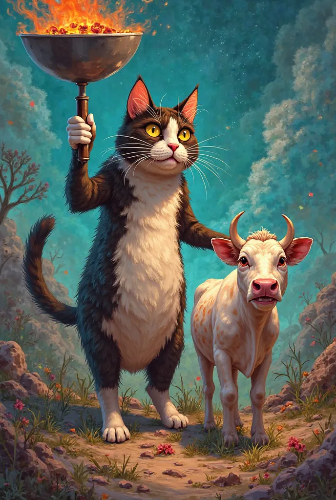 The cat fry the cow and eat him