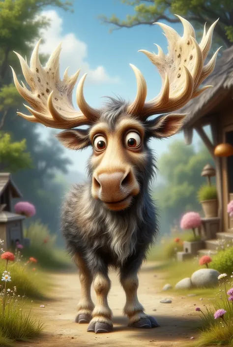 cartoon pixar style moose hand-drawn