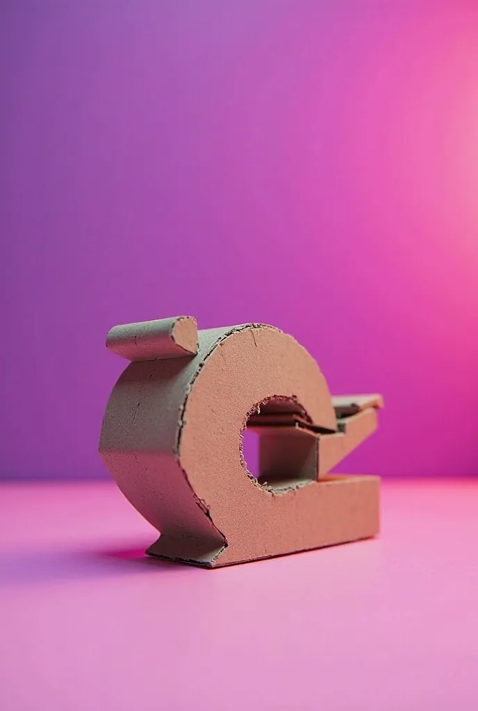 Crafting tape cutter using cardboard on table in purple pink background 