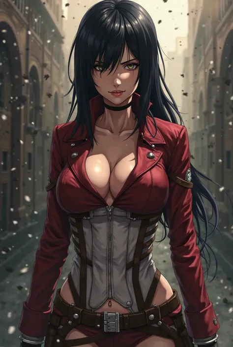 Mikasa Ackerman from attack on titan season 4 mappa style. Thick thigh big breast . Mappa art style 