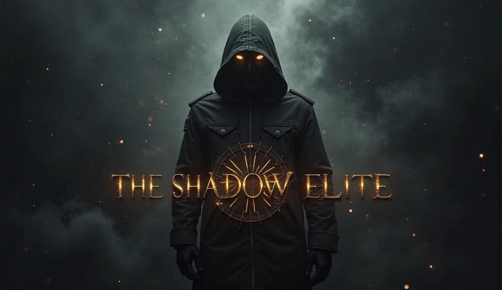 "A cinematic, high-contrast YouTube banner featuring a dark, shadowy hooded figure standing in the center with glowing golden eyes. The background is a deep black mist with subtle smoky effects, creating a mysterious and powerful atmosphere. The text 'THE ...