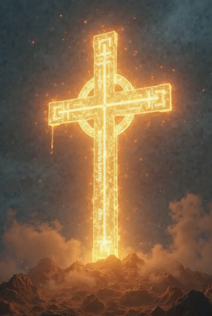 Make an image of a "SLAVONIC CROSS" made of light, and put the words "LIGHT OF ORTHODOXY" on it