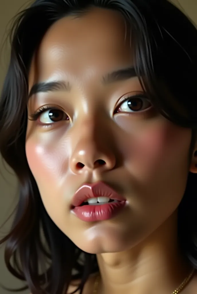 1 indoneisan woman, (looking at viewer), Hyper-Realism, Cinematic lighting, (high angle), Anatomically correct, Textured skin, Super Detail, Best Quality, high resolution, looking above to the viewer, (close up from above), (close up face), (dynamic angle)...