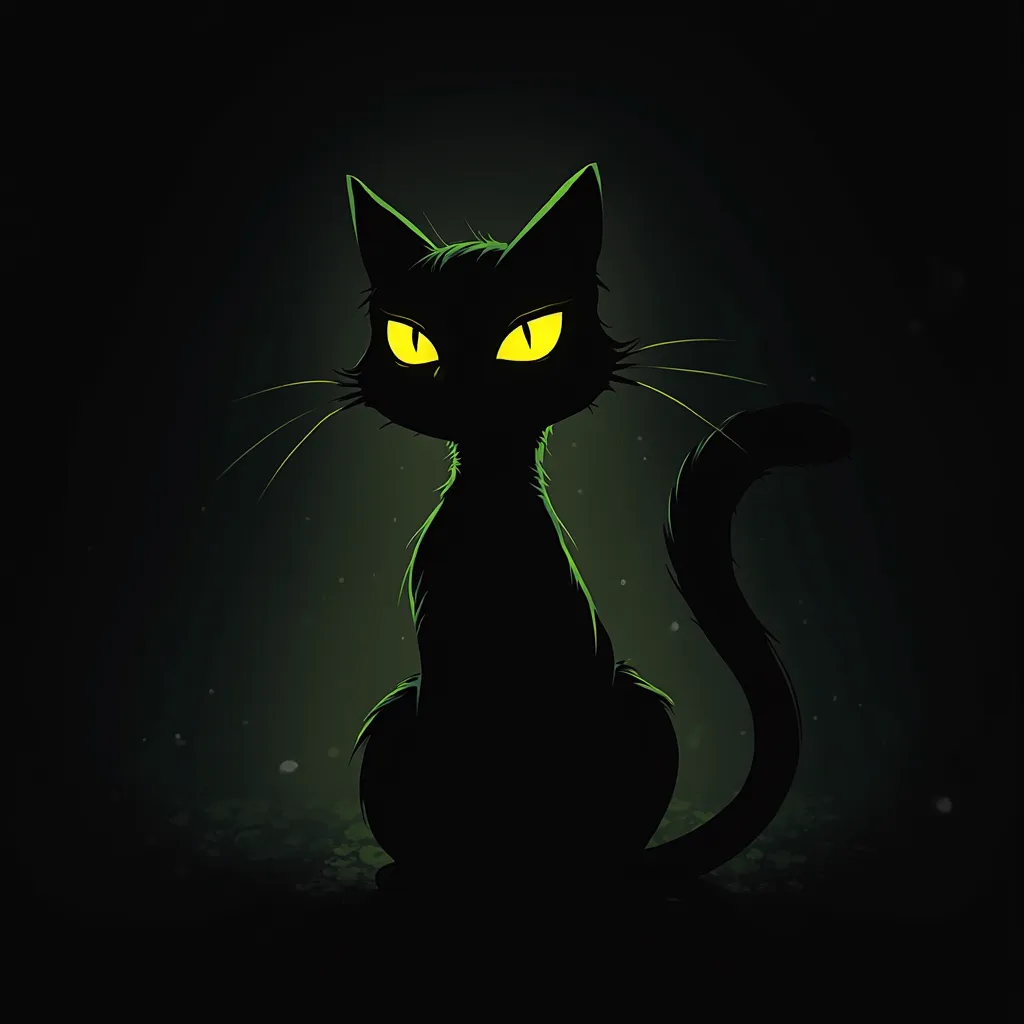 Anime-Style, Design a sleek and modern YouTube Short logo featuring a stylized black cat with glowing yellow eyes. The cat should have a minimalist, silhouette-like appearance, with smooth curves and a slight arch to its tail. The logo should evoke mystery...